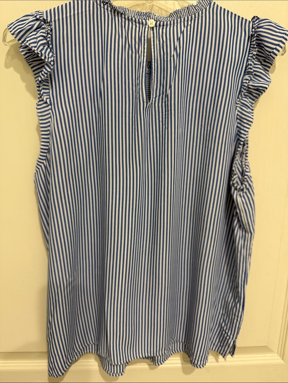 LOFT Blue & White Striped Ruffle-Sleeve Blouse - Picture 2 of 5